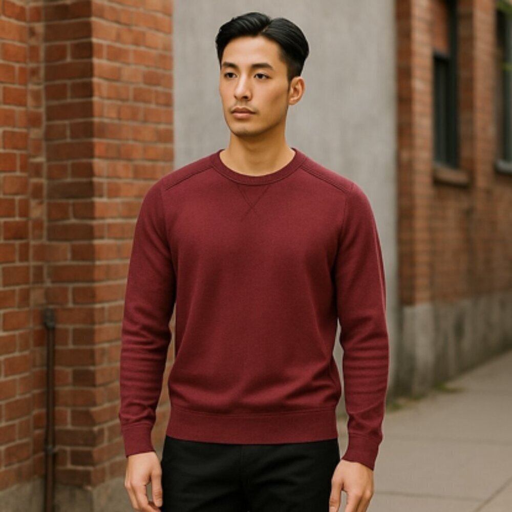 Banana Republic Men's L Sweatshirt Maroon Crew Neck Pullover Cotton Wool